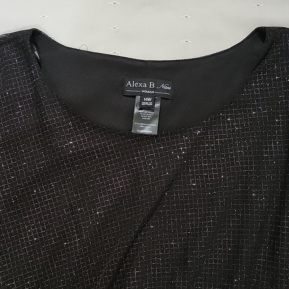 Alexa B Nites Women Black Silver Glitter Faux Wrap Sheath Dress 14W 962701 - Picture 4 of 9